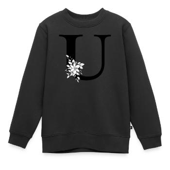 Lettre U - Sweat Premium enfant bio - noir - Devant - AI Model Kid Female (0cm)