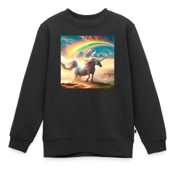 Une licorne avec un arc-en-ciel dans un monde fantastique - Sweat Premium enfant bio - noir - Devant - AI Model Kid Female (0cm)