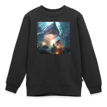 Créature dans la forêt magique - Sweat Premium enfant bio - noir - Devant - AI Model Kid Female (0cm)