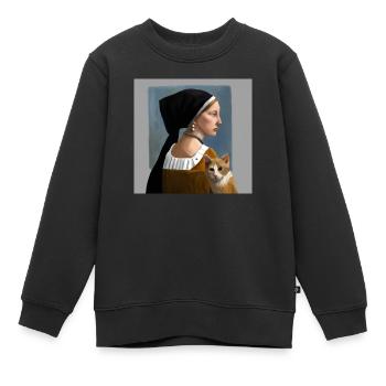 Chat avec dame dans des peintures dans le style Johannes Vermeer - Sweat Premium enfant bio - noir - Devant - AI Model Kid Female (0cm)