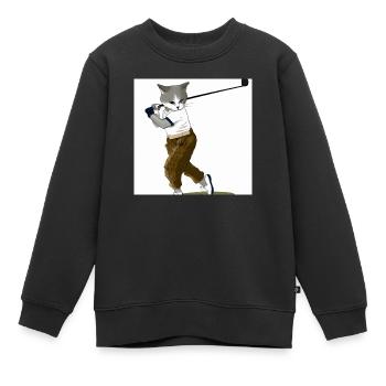 Die golfende Katze - Kinder Premium Organic Sweatshirt - Schwarz - Vorne - AI Model Kid Female (0cm)