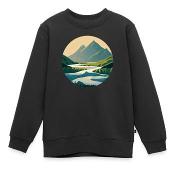 Mountains with River Nature Illustration/Grafik - Kinder Premium Organic Sweatshirt - Schwarz - Vorne - AI Model Kid Female (0cm)