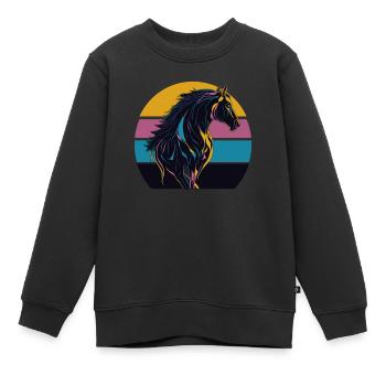 Cheval étalon Coucher de soleil - Sweat Premium enfant bio - noir - Devant - AI Model Kid Female (0cm)