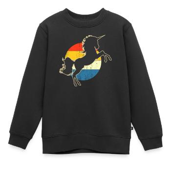 Einhorn Retro Sonnenuntergang - Kinder Premium Organic Sweatshirt - Schwarz - Vorne - AI Model Kid Female (0cm)