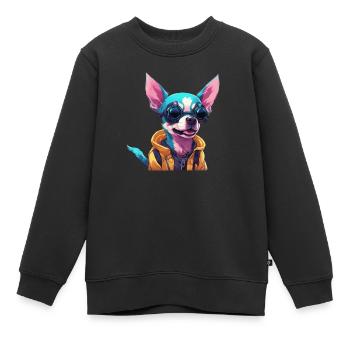 TechTails // Chien Cyberpunk - Sweat Premium enfant bio - noir - Devant - AI Model Kid Female (0cm)