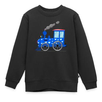 Train pour enfants bleu avec des cœurs - Sweat Premium enfant bio - noir - Devant - AI Model Kid Female (0cm)