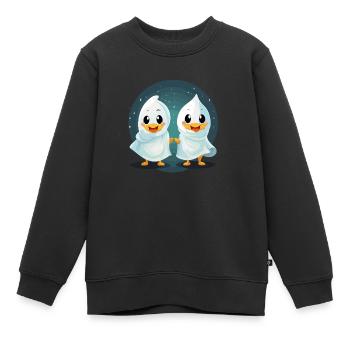 Cute Halloween geese in ghost costume - Kids Premium Organic Sweatshirt - black - Front - AI Model Kid Female (0cm)
