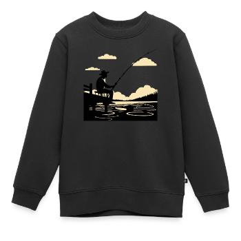 dessin pêcheur - Sweat Premium enfant bio - noir - Devant - AI Model Kid Female (0cm)