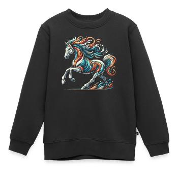 Cheval artwork - Sweat Premium enfant bio - noir - Devant - AI Model Kid Female (0cm)
