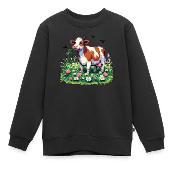 PixelArt Happy Cow - Kinder Premium Organic Sweatshirt - Schwarz - Vorne - AI Model Kid Female (0cm)