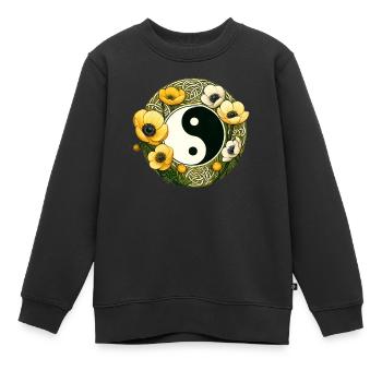 Floral Yin Yang - Sweat Premium enfant bio - noir - Devant - AI Model Kid Female (0cm)