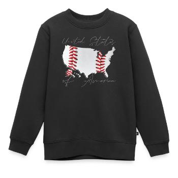 États-Unis | Vrai baseball | Script de carte - Sweat Premium enfant bio - noir - Devant - AI Model Kid Female (0cm)