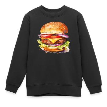 Burger Cheeseburger - Sweat Premium enfant bio - noir - Devant - AI Model Kid Female (0cm)