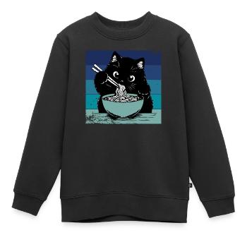 Katze Ramen lustig - Kinder Premium Organic Sweatshirt - Schwarz - Vorne - AI Model Kid Female (0cm)