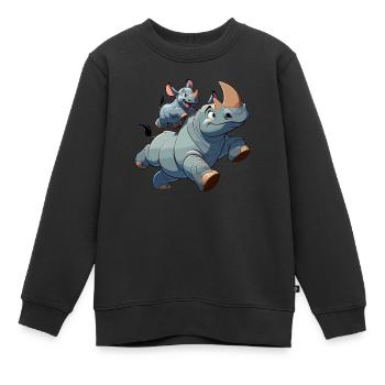 Rhinoceros with child frolicking - Kids Premium Organic Sweatshirt - black - Front - AI Model Kid Female (0cm)