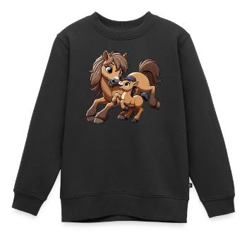 Cheval avec poulain - Sweat Premium enfant bio - noir - Devant - AI Model Kid Female (0cm)