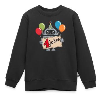 4 ans, 4e anniversaire robot avec ballons - Sweat Premium enfant bio - noir - Devant - AI Model Kid Female (0cm)