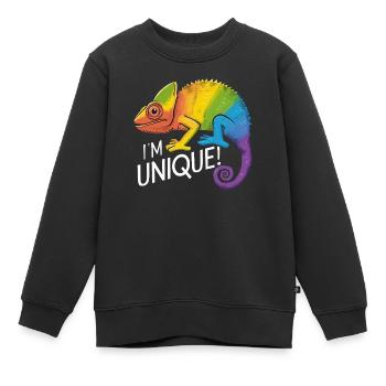 lebendiges Chamäleon "I'm Unique!" - Kinder Premium Organic Sweatshirt - Schwarz - Vorne - AI Model Kid Female (0cm)