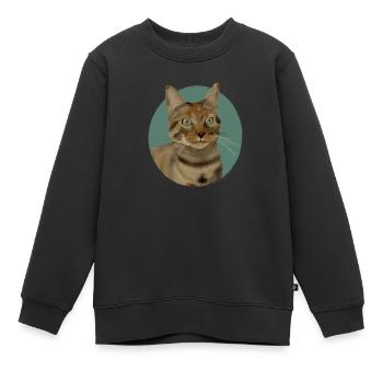 Braun getigerte Katze - Kinder Premium Organic Sweatshirt - Schwarz - Vorne - AI Model Kid Female (0cm)