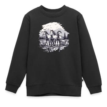 Chevaux Montagne Équitation Nature Chevaux sauvages - Sweat Premium enfant bio - noir - Devant - AI Model Kid Female (0cm)