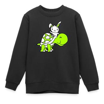 Hase große riesige Schildkröte reiten winken Süß - Kinder Premium Organic Sweatshirt - Schwarz - Vorne - AI Model Kid Female (0cm)