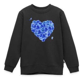 Blaues Blumenherz - Kinder Premium Organic Sweatshirt - Schwarz - Vorne - AI Model Kid Female (0cm)