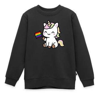 Kleines Einhorn mit Regenbogenfahne - Kinder Premium Organic Sweatshirt - Schwarz - Vorne - AI Model Kid Female (0cm)