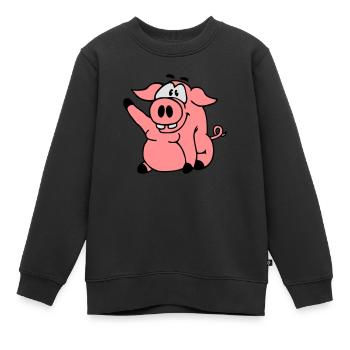 Niedliches Cartoon Comic Schwein Winkt Freundlich - Kinder Premium Organic Sweatshirt - Schwarz - Vorne - AI Model Kid Female (0cm)