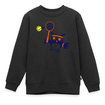 hibou doux de tennis joueurs mignon Owlet Player - Sweat Premium enfant bio - noir - Devant - AI Model Kid Female (0cm)