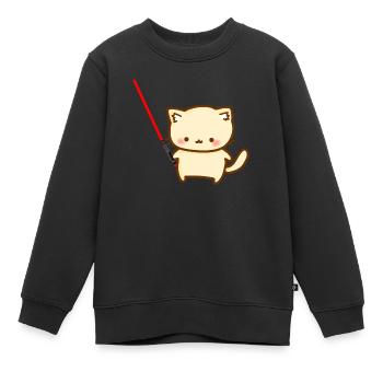Süße Katze mit einem roten Lichtschwertern - Kinder Premium Organic Sweatshirt - Schwarz - Vorne - AI Model Kid Female (0cm)