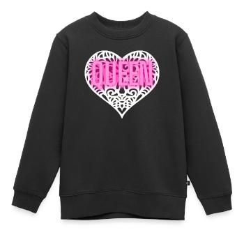 QUEEN WHITE PINK HEART KOENIGIN WEIß SPITZE HERZ - Kinder Premium Organic Sweatshirt - Schwarz - Vorne - AI Model Kid Female (0cm)