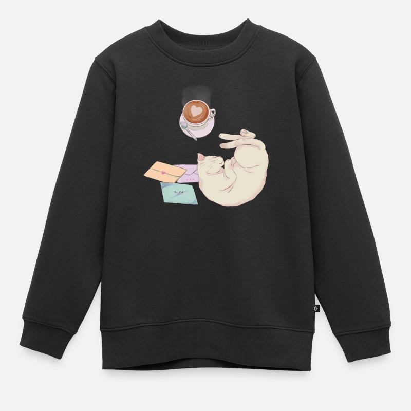 Chat et café - Sweat Premium enfant bio - noir