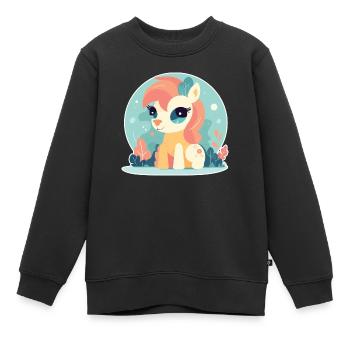 Pony - Kinder Premium Organic Sweatshirt - Schwarz - Vorne - AI Model Kid Female (0cm)
