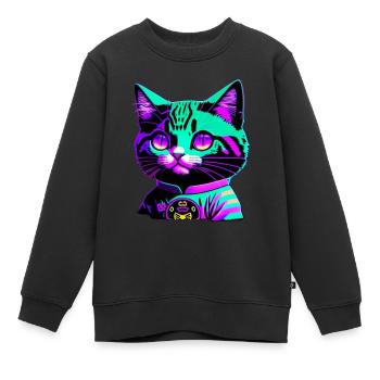 Chat funky - Sweat Premium enfant bio - noir - Devant - AI Model Kid Female (0cm)