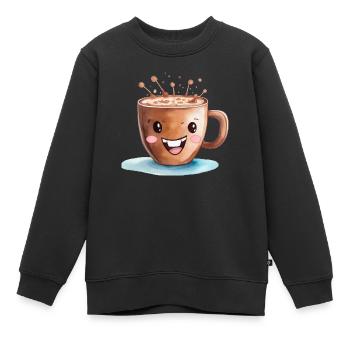 Dessin à l’aquarelle de cacao - Sweat Premium enfant bio - noir - Devant - AI Model Kid Female (0cm)