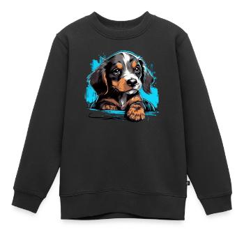 Chiot mignon - Sweat Premium enfant bio - noir - Devant - AI Model Kid Female (0cm)