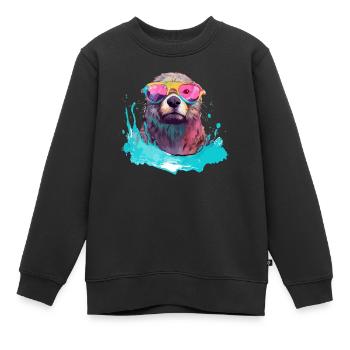 Nini der bebrillte Otter - Kinder Premium Organic Sweatshirt - Schwarz - Vorne - AI Model Kid Female (0cm)