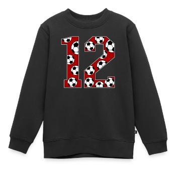 12 Anniversaire Football Rouge - Sweat Premium enfant bio - noir - Devant - AI Model Kid Female (0cm)