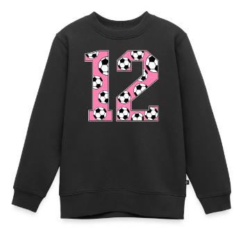 12 Anniversaire Football Rose - Sweat Premium enfant bio - noir - Devant - AI Model Kid Female (0cm)