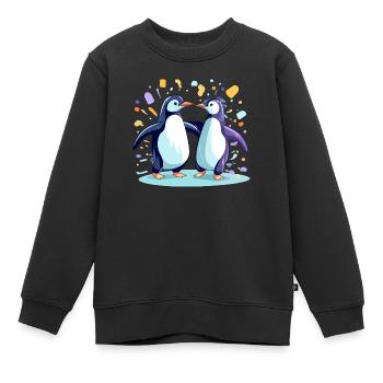 Iki et biki les pingouins - Sweat Premium enfant bio - noir - Devant - AI Model Kid Female (0cm)