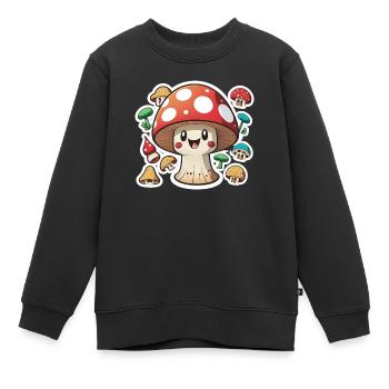 Drôle de champignon de dessin animé - Sweat Premium enfant bio - noir - Devant - AI Model Kid Female (0cm)
