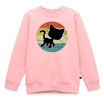Retro Vintage Niedliche Katze Sonnenuntergang Design - Kinder Premium Organic Sweatshirt - Rosa - Vorne - AI Model Kid Female (0cm)
