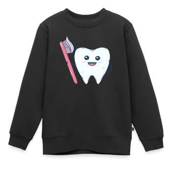 Lustiger Zahn putzt sich die Zähne mit Zahnbürste - Kinder Premium Organic Sweatshirt - Schwarz - Vorne - AI Model Kid Female (0cm)