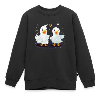 Cute Halloween geese in ghost costume - Kids Premium Organic Sweatshirt - black - Front - AI Model Kid Female (0cm)