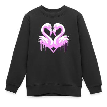 Flamants roses coeur | Cœur de flamant rose - Sweat Premium enfant bio - noir - Devant - AI Model Kid Female (0cm)