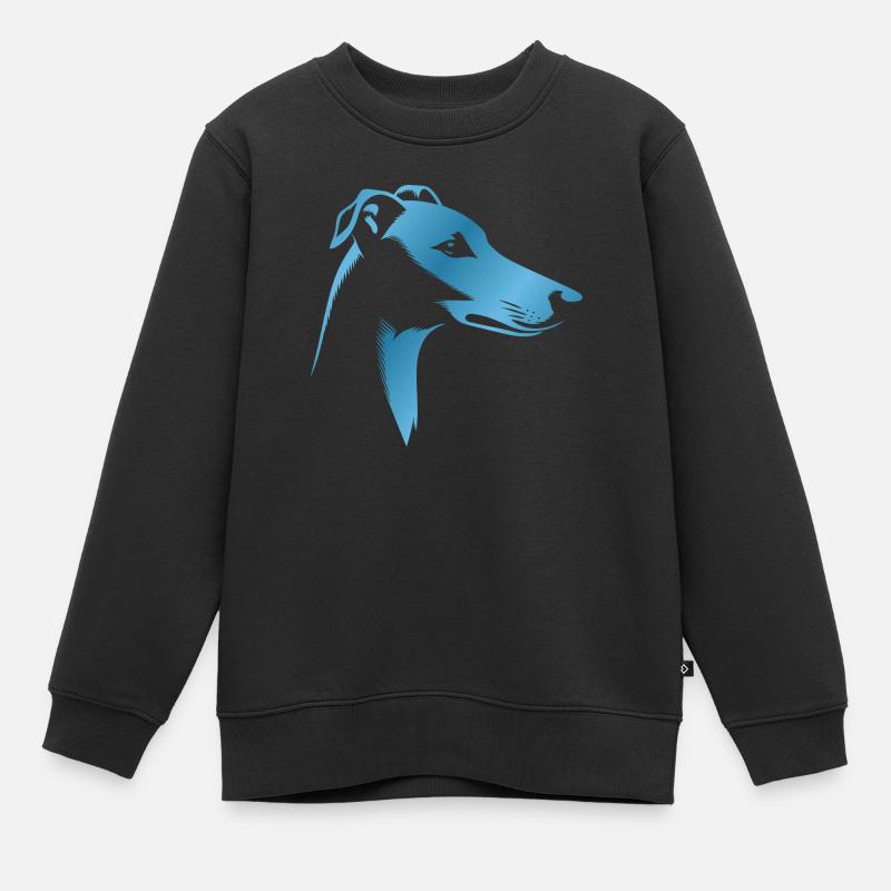 Lévrier Lévrier, tête de chien, dessin bleu - Sweat Premium enfant bio - noir