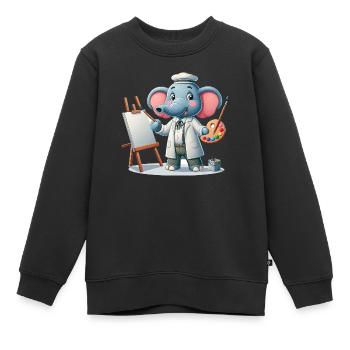 Cute Elephant Artist - Kinder Premium Organic Sweatshirt - Schwarz - Vorne - AI Model Kid Female (0cm)