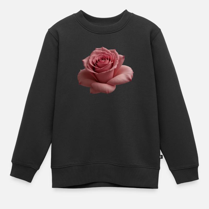 Rose grande - Sweat Premium enfant bio - noir
