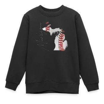 Michigan (États-Unis) | Vrai baseball | Carte Scpt - Sweat Premium enfant bio - noir - Devant - AI Model Kid Female (0cm)