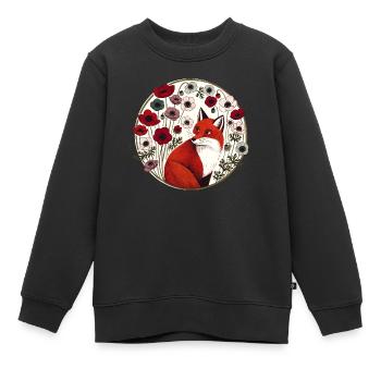 Renard roux rétro - Sweat Premium enfant bio - noir - Devant - AI Model Kid Female (0cm)